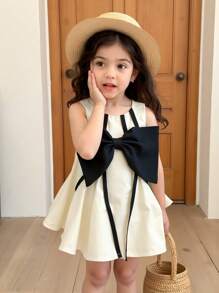 Cozy Pixies Vestido sin mangas con cuello redondo y lazo decorativo para bebé niña