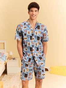 TOM & JERRY X SHEIN 2pcs Men's Summer All-Over Print Short Sleeve Top And Shorts Loungewear Set