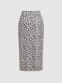 SHEIN MOD Falda informal de vacaciones con cordón y volantes con estampado de flores diminutas para mujer - Blanco - Ver 2