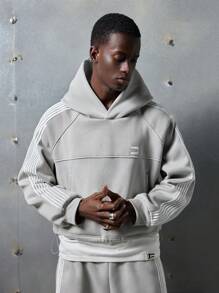 NEON BLANC Sudadera con capucha de punto gris con bordado, estilo de moda callejera masculina, para otoño e invierno, estilo streetwear y escolar - Gris - Ver 6