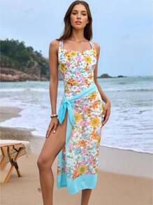 Swim Oasis Sweet Ditsy Floral Wide Strap Ruched Countryside Style Women Vacation Bikini Swimsuit 2 Pieces Set For Summer - Multicolor - View 3