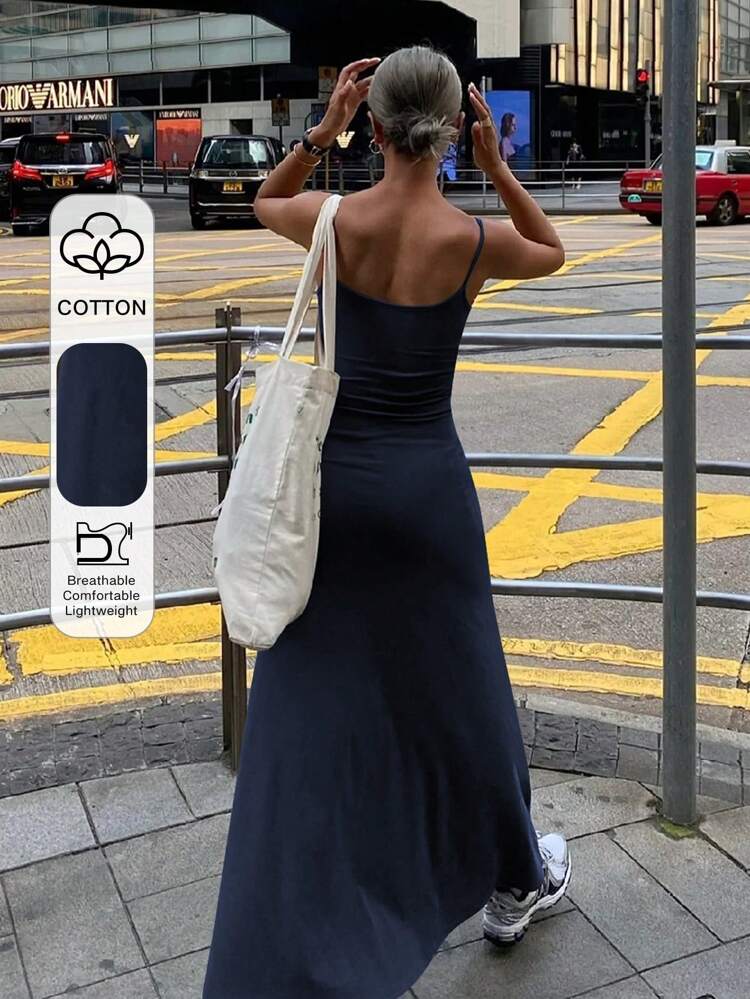 Summer New Solid Color Beach Holiday Casual Style Women Long Dress Maxi Dress