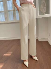 DAZY Pantalones de vestir casuales de unicolor con bolsillo, pantalones de vestir de mujer de tiro bajo - Caqui - Ver 5