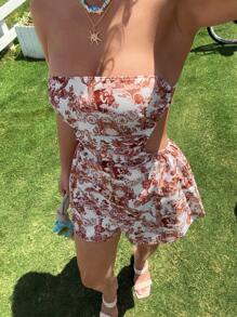 Muchica Printed Woven Women's Bandeau Jumpsuit, New Arrival Beach Vacation - Rust Brown - View 3