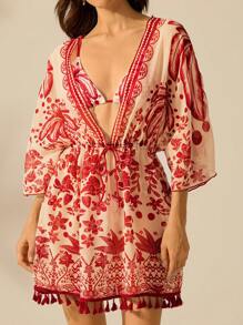 CAJUNI Pareo de playa con estampado tropical de árbol de coco, estilo boho casual para mujer