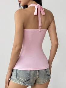 SHEIN EZwear Casual Solid Color Gathered Strap Camisole Top, Summer Off The Shoulder Top - Baby Pink - View 2