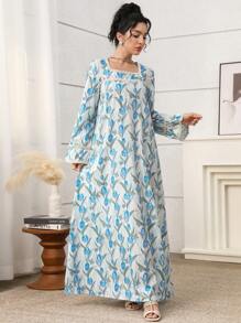 Women's Turkish Abaya & Arabian Traditional Maxi Dress, Modest Kaftan - Blue - View 3