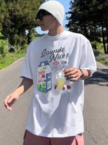 DAZY Summer Art Pattern Letter Print White Men T-Shirt,Graphic Tees - White - View 1