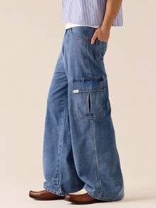 SWAVVY Men's Woven Daily Casual Loose Solid Color Elastic Waist Straight Leg Pants - Blue - View 2