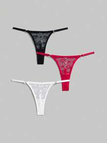 ROMWE Kawaii 3 件性感蕾丝心形金属丁字裤套装，Rave - 彩色 - 查看 2