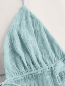 SHEIN ICON Split Hem Tie Backless Mesh Halter Y2k Top - Baby Blue - View 4