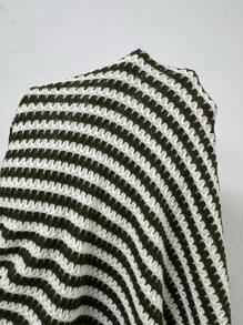 Roylia High-Elastic Dual-Color Openwork Knitted, Faux Knitted Openwork Striped Pattern, Fitted, Round Neck, Sleeveless, Tied Bowknot At Back, Contrast Tipping, Cutout At Back Collar, Super Oversized A-Line, Tank-Style, Waist-Cinched, Vacation, Festival, Casual, Elegant, Commute, Sexy, Minimalist, Romantic, Sweet, Bohemian Holiday, Long Maxi Dress For Women Spring/Summer Stripe Dresses For Women Striped Maxi Dress Summer Dress Vintage - Army Green - View 7