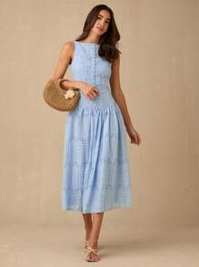 Enchnt 女士优雅镂空刺绣无袖连衣裙，夏季 - 淺藍色 - 查看 4