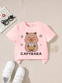 Tween Girl Cartoon Print Round Neck Short Sleeve Casual Versatile T-Shirt - White - View 3