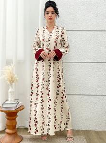 Yasmyna Women's Elegant Floral Print Notched Neck Loose Dress, Modest - Multicolor - View 6