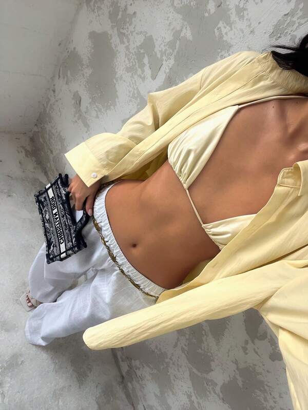 Glamine Women's Simple Casual Loose Fit Long Sleeve Buttoned Shirt In Light Yellow