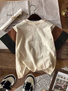 SHEIN Set de 3 camisetas de manga corta con estampado gráfico de bloques de color de estilo clásico casual para niños preadolescentes, aptas para el verano - Multicolor - Ver 7