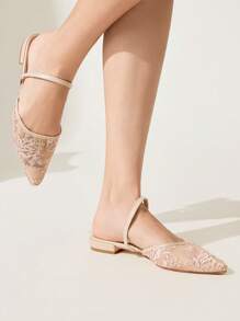 CUCCOO CHICEST Giày lười đế bằng lưới ren màu hồng thoáng khí thanh lịch thoải mái cho nữ - Hồng - Xem 12