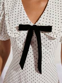 COSMINA 女士优雅波尔卡圆点印花蝴蝶结迷你连衣裙，夏季