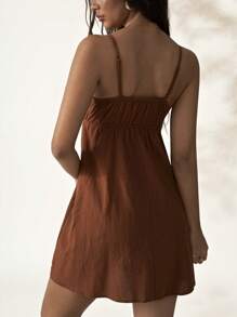 Easelle 前繫帶吊帶連衣裙 - 咖啡棕 - 查看 5