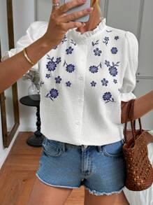 Easowa Women's Casual Embroidered Holiday White Cotton Blouse Summer Outfits For Women Vacation Outfits Woman Going Out Tops Women Cute Summer Tops Boho Women's Clothing Old Money Style