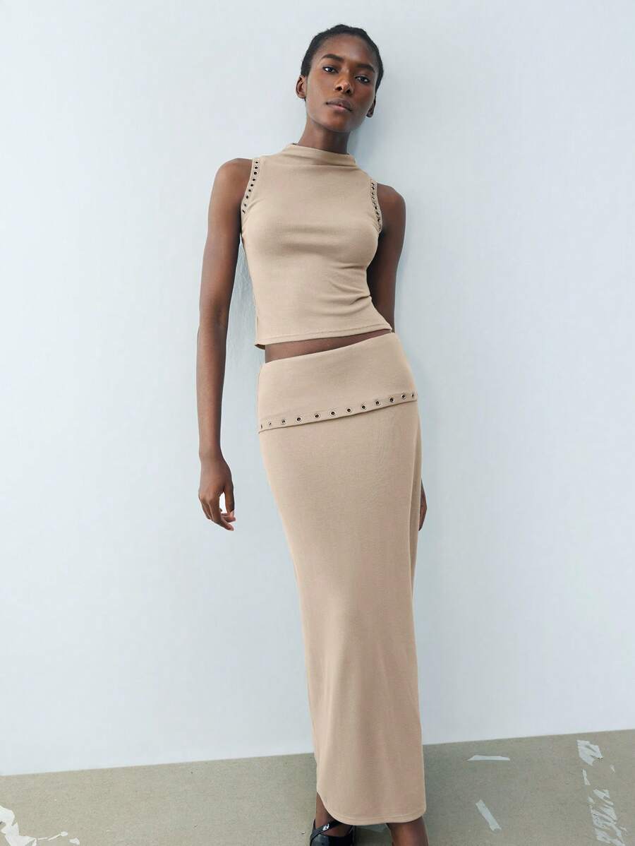 Maija Spring And Summer New Urban Modern Blue Knitted Perforated Decorative Women's Skirt For Daily Casual Sexy Elegant Commuting Suitable For Holiday Festival Parties Christmas New Year Valentine's Day Old Money Style Festival 90s Bohemian