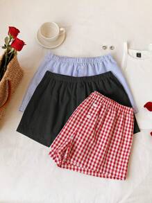 Comfortcana Multicolor Women Elastic Waist Button Design Casual Wide Leg Shorts, Multi-Color,Comfy Shorts - Black - View 5