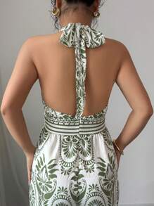 Elenzga 女士休闲露背波西米亚风格夏季沙滩连体裤，复活节露肩 - 彩色 - 查看 2