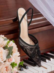 CUCCOO HITCHD Sandale de petrecere cu toc înalt, la modă, negre, florale, elegante