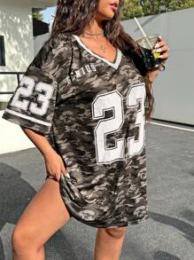 SHEIN EZwear 大码夏季迷彩图案宽松连衣裙 - 彩色 - 查看 6