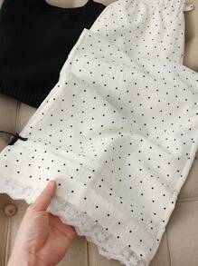 Franclia Quần ống rộng ren nơ chấm bi tương phản tối giản cho nữ - Màu be - Xem 5