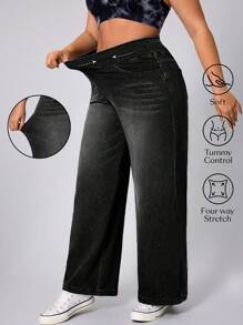 Flexra Plus Size Soft Medium Wash Elastic Denim Jeans - Black - View 1