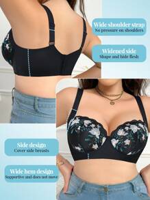 SHEIN 1 pieza Sujetador de encaje y sin costuras con sostén para tallas grandes, cómodo para uso diario - Multicolor - Ver 5