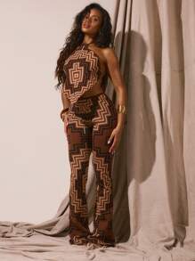 Musera Resort Quần ống loe cạp cao in họa tiết, thích hợp cho kỳ nghỉ xuân hè, phong cách boho gợi cảm, lễ hội Ibiza, bãi biển, tiệc tùng, lễ hội hóa trang, kỳ nghỉ. - Nhiều màu - Xem 5