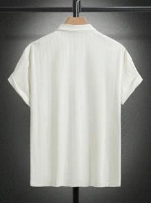 Manfinity Homme Plus Size Men's Casual Solid Color Short Sleeve Shirt, Versatile For Summer - Beige - View 2