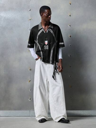 NEON BLANC Pantalones vaqueros de tela vaquera holgados de estilo urbano para hombre, escuela