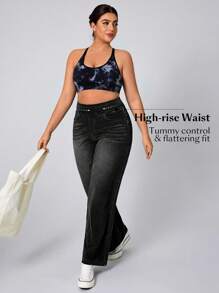 Flexra Plus Size Soft Medium Wash Elastic Denim Jeans - Black - View 7