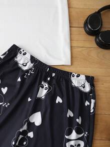 CoupledUp Conjunto de pijama de hombre con estampado lindo de panda, ropa de estar en casa