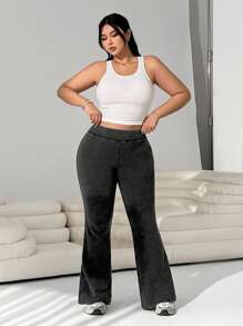 SHEIN EZwear Plus Size Black Acid-Washed Casual Wide Leg Pants - Black - View 5