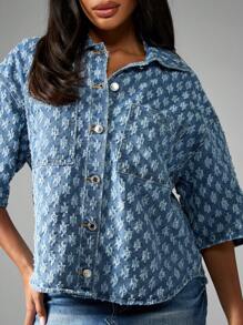 MISSGUIDED Punk Oversized Boxy Fit Nibbled Denim Shirt - Blue - View 4