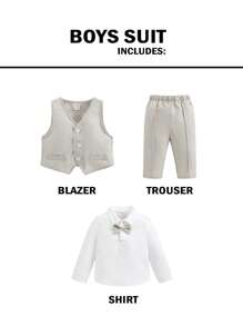 3 件套男婴/女婴绅士装 - 白色长袖衬衫、T 恤、背心和裤子套装，优雅春夏季西装，适合生日派对、洗礼、1 岁生日、正式活动、婚礼嘉宾、花童