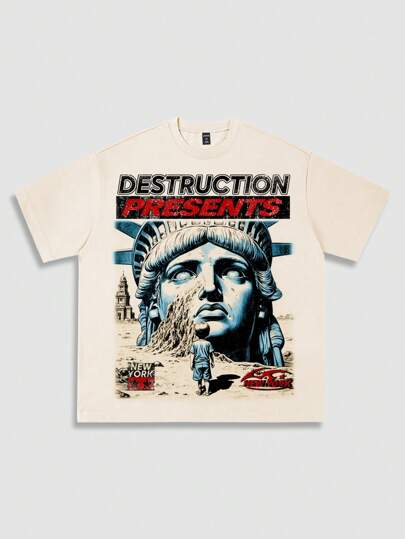 Street Life Camiseta de manga corta con estampado gráfico de anime Y2K para hombre