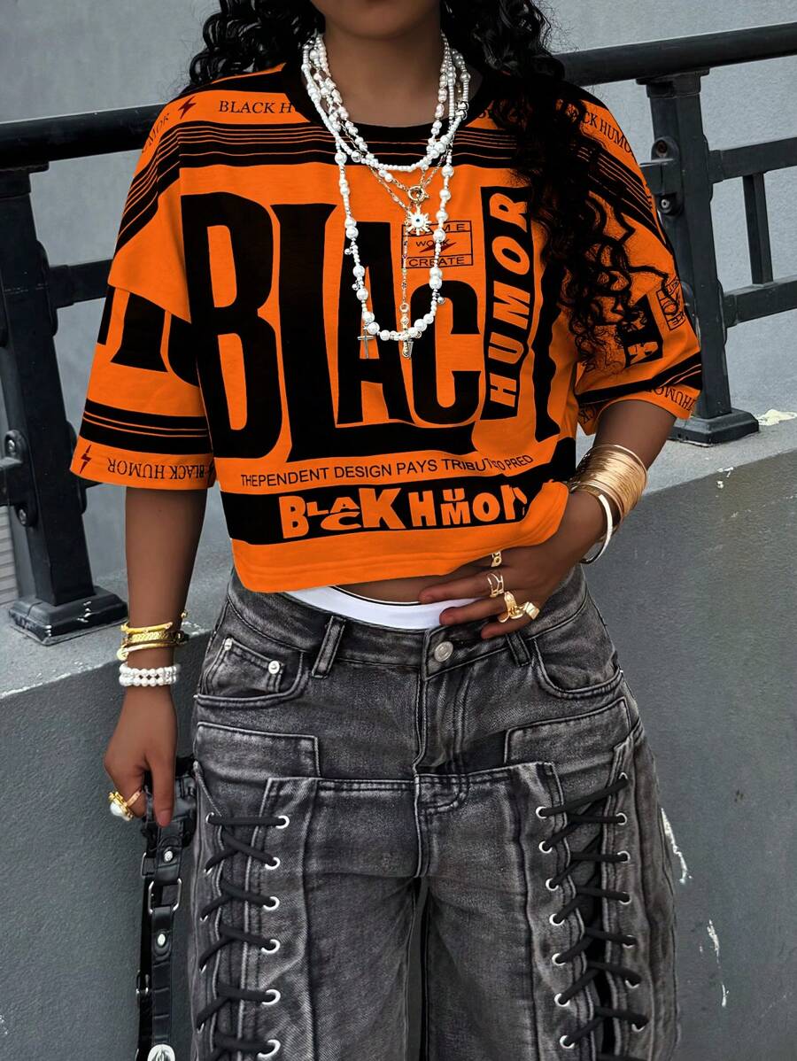 INAWLY 女款数码印花T恤，夏季时尚