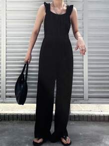 FRIFUL Women's Solid Color Sleeveless Jumpsuit, Fashionable And Suitable For Summer Jumpsuit Lounge Sets For Women - Black - View 3