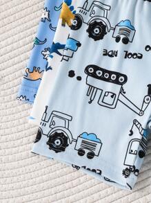 6pcs/Set Boy Pajamas - Cartoon Galaxy & Ocean Animal Print Snug Fit T-Shirt And Shorts Set, Toddler Boys