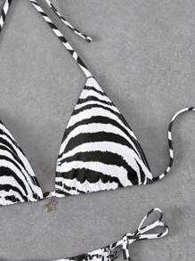 SHEIN Swim Vacation Zebra Print & Star Pendant Bikini Set - Black and White - View 3