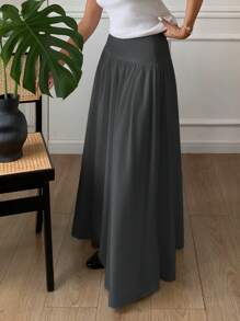 Serisse Women Side Zipper Pleated Solid Color Skirt Winter