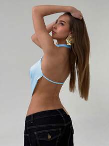 Aloruh Romantisches, rückenfrei, sexy V-Ausschnitt Top mit Blumenmuster für Frauen, geeignet für Frühlings-/Sommerurlaube und Dates