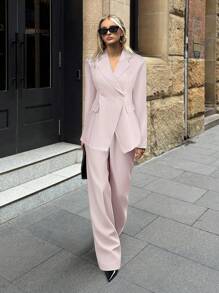 Aloruh 女士基本款翻领长袖西装外套和裤子套装，通勤和日常穿着办公室服装，适合女性商务女性着装