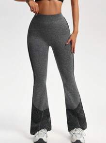 SHEIN Sport Studio Women's High Waist Flared Leg Contrast Color Casual Fitness Sports Pants